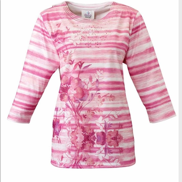 Silvert’s Assisted Dressing Open Back Pink Beaded Top (400) - Picture 1 of 3